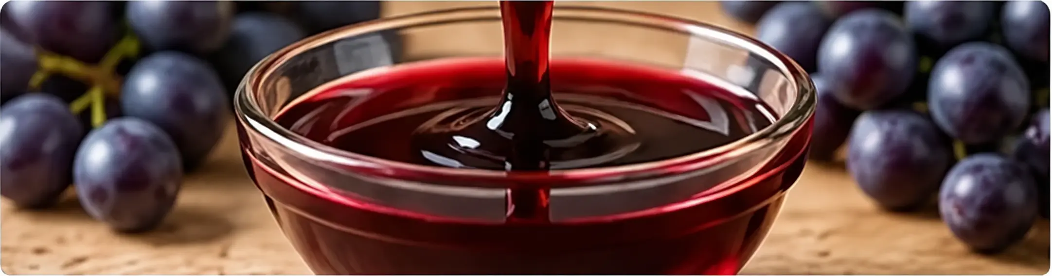 Dark reddish-purple grape syrup with grapes